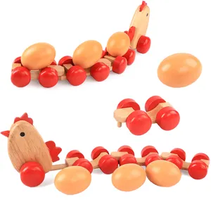 Odm और Oem बच्चे बच्चों शैक्षिक लकड़ी मुर्गी ट्रेलर खिलौना