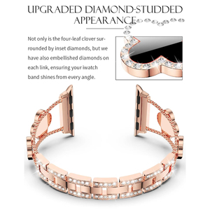 Linda Correa de Reloj de Lujo con Trébol de la Suerte y Diamantes Brillantes, Hebilla de Acero Inoxidable, Brazalete de Metal para Mujer, Compatible con Relojes 10/9/8/7 <span class=keywords><strong>SE</strong></span> - Product Image 4