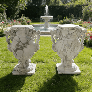 Grand pot à plantes moderne personnalisé, sculpté à la main, en marbre blanc, fait main, pour la décoration <span class=keywords><strong>de</strong></span> jardin - Product Image 1
