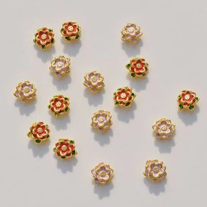 Cloisonne Flower Loose Beads Pink <b>Red</b> Lotus Zinc Alloy Sand Gold Plating DIY Jewelry Making <b>Materials</b> Spring 2024 - Product Image 3