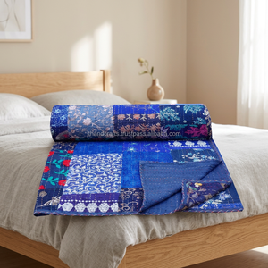 Couverture Kantha en patchwork de coton faite à la main en gros - Product Image 3
