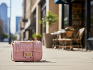 Borsa a tracolla da donna con catena Twist Lock da 7 pollici in microfibra di pelle sintetica per tutte le stagioni - Product Image 2