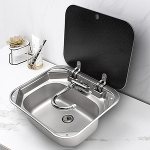 Évier carré simple en acier inoxydable pour <span class=keywords><strong>camping</strong></span>-<span class=keywords><strong>car</strong></span>, caravane portable avec robinet et verre pour espaces minimalistes - Product Image 1
