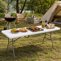 Table pliante rectangulaire en plastique HDPE, pliable en deux, portable, avec poignée de transport, pour pique-nique en plein air, restauration, fête
