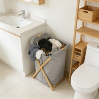 Panier à linge pliable en tissu polyester grande capacité pour le rangement des vêtements dans la salle de bain, design moderne