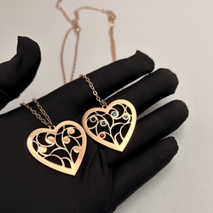 Collana Personalizzata con Albero Genealogico e Cuore, con <span class=keywords><strong>Pietre</strong></span> Portafortuna e <span class=keywords><strong>Nomi</strong></span> Incisi, Ciondolo in Acciaio Inossidabile per la Festa della Mamma - Product Image 2