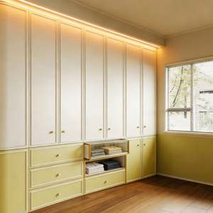 Armoire de chambre à coucher moderne et minimaliste, panneau bicolore, placard segmenté sur mesure avec niche d'exposition intégrée, design en bois massif - Product Image 4