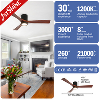 Ventilateur de plafond 1stshine à montage encastré avec pales en bois massif, personnalisable OEM/ODM, moteur DC innovant à économie d'énergie avec lumière LED