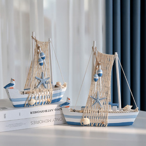 Mediterranean Sailboat Model Wooden Boat Craft Ship <b>Desk</b> Decoration Marine Theme Living Room Decor Multi Piece Package - Product Image 3
