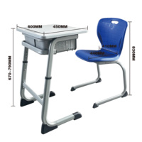 Ensemble de bureau et chaise d'école réglables avec boîte perforée, cadre argenté, siège bleu, table d'étude, mobilier de classe pour enfants