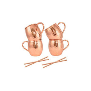 Taza y pajita de cobre recién llegada con diseño martillado, taza de cobre con acabado brillante a la venta por exportadores indios - Product Image 1