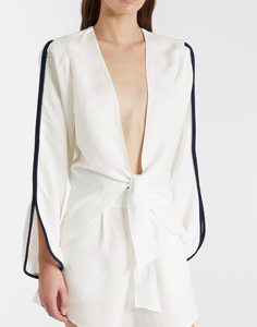 <span class=keywords><strong>Camicia</strong></span> Casual di Lusso per <span class=keywords><strong>Donna</strong></span>, Manica Lunga, Scollo a V Profondo, Allacciatura Frontale, Top Leggero in <span class=keywords><strong>Misto</strong></span> <span class=keywords><strong>Lino</strong></span> Bianco - Product Image 1