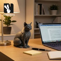 Statue de chat imprimée en 3D, sculpture animale géométrique moderne, décoration de bureau minimaliste, figurine d'art personnalisée noire
