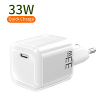 Pengisi Daya GaN 30W Mini Ice Cube PD 33W Pengisi Daya Dinding Colokan EU Bersertifikasi CE Adaptor Pengisian Cepat Ringkas untuk iPhone 15 iPad Samsung