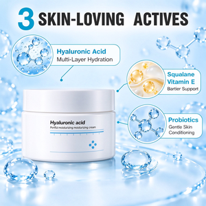 Crème hydratante pour le visage au squalane avec acide hyaluronique multi-sources et lysat de ferment de lactobacillus pour peaux sèches et rugueuses - Product Image 3