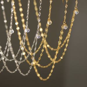 Collar de Cadena Delicado de Doble Capa de Acero Inoxidable con Zirconia Vintage, Regalo para Enamorados - Product Image 1