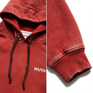 2026 Trend Vintage Red Acid Wash <b>Hoodie</b> Women Custom Logo Oversized Heavyweight Cotton Fleece Pullover Streetwear Sweatshirt - Product Image 4