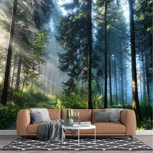 Papier peint de forêt nordique moderne personnalisé toile autocollante pelable pour la décoration intérieure et le bureau - Product Image 1