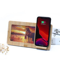 Support de téléphone portable en bambou avec chargeur sans fil 10W, distance de charge 0~8mm, écologique, tout-en-un, cadre photo, logo personnalisé