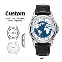 Reloj de pulsera OEM ODM con múltiples zonas horarias, mecánico, con esfera de mapa mundial de aventurina, reloj de lujo para hombre, caja de acero inoxidable de 40 mm, correa de cuero.