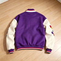 Veste universitaire pour homme, style vintage américain, motif à carreaux, grande taille, en similicuir, pour l'automne, avec plusieurs patchs, couleur violette