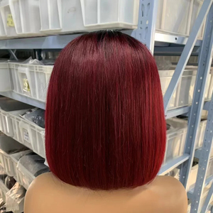 Großhandel Echthaar 2x6 Kim K Lace Closure Bob Perücke 180% Dichte Double Drawn Burgunderrot 99J Farbe für Schwarze Frauen - Product Image 4
