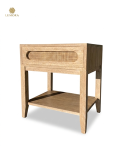 Nara <b>Bedside</b> Modern Solid Wood <b>Bedside</b> <b>Table</b> with <b>Rattan</b> Drawer Natural Oak Nightstand Minimalist Furniture Lumora - Product Image 3
