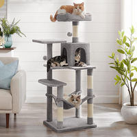Arbre à chat moderne de luxe en bois, personnalisé en usine, avec griffoir, condo, peluche gris clair, multi-niveaux, avec grattoirs et lit