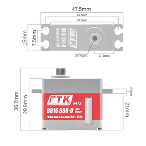 Servomoteur numérique sans balais PTK 8816 SSG-D 8.4V 16kg, transmission durable, réponse rapide pour hélicoptère à <span class=keywords><strong>turbine</strong></span> <span class=keywords><strong>RC</strong></span>, aile fixe - Product Image 4