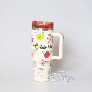 Mug de voyage isotherme moderne en acier inoxydable 40 oz, motif Noël rouge et vert, avec poignée pour le camping, personnalisable avec logo - Product Image 4