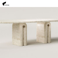 Table console ovale élégante en travertin naturel beige et blanc Tostone pour la décoration intérieure de chambre et d'appartement tendance