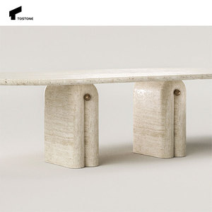 Tostone thanh lịch tự nhiên travertine hình bầu dục màu be trắng bên bảng cho phòng ngủ thời trang căn hộ trang trí nội thất - Product Image 2