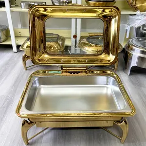 Hydraulic Roll Top Chaffing Buffet Server Food Warmer Stainless Steel Food Warmer 9L Rectangular Golden Chafing Dish
