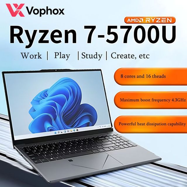 15.6 Inch Laptop AMD Ryzen 7 5700U 8 Cores Windows 11 Pro Backlit Keyboard Fingerprint Wholesale Custom Business Notebook PC