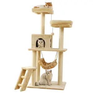 Factory Hoopet High Quality Sisal Rope Climbing Cat Tree Toy Play Hammock Tower House Furniture