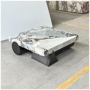 Grande table basse/de salon carrée en marbre style moderne « Ocean <span class=keywords><strong>Storm</strong></span> » pour salon, en pierre naturelle personnalisée avec base en métal - Product Image 2