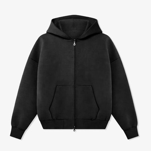Hoodie zippé personnalisé épais et uni, style streetwear, en molleton bouclette de coton unisexe, coupe courte - Product Image 5