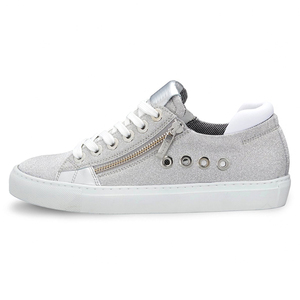 Baskets à lacets en tissu pailleté argenté pour femmes, baskets à la mode avec semelle en caoutchouc - Product Image 3