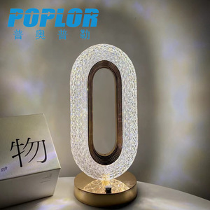 Poplor Crystal Table <b>Lamp</b> Led Touch Control O Shape Night Light For Bedroom With Usb <b>Charging</b> And Three Color Dimming - Product Image 1