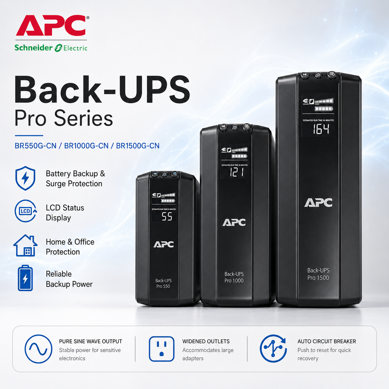 APC Back <strong>UPS</strong> Pro <strong>Pure</strong> <strong>Sine</strong> <strong>Wave</strong> AVR LCD Display Data <strong>Line</strong> Protection Battery Backup Surge Protection Uninterrupted Power Supply