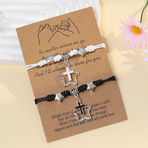 Rinhoo, 2 uds., pulseras para parejas, buena <span class=keywords><strong>suerte</strong></span>, trébol <span class=keywords><strong>de</strong></span> cuatro <span class=keywords><strong>hojas</strong></span> <span class=keywords><strong>de</strong></span> estrellas, pulseras con dijes <span class=keywords><strong>de</strong></span> trébol <span class=keywords><strong>de</strong></span> la fortuna, pulseras para hombres y mujeres, joyería <span class=keywords><strong>de</strong></span> la amistad - Product Image 2