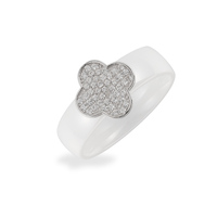 Mode Blanc Pur Bijoux En Céramique en Forme De Trèfle À Quatre Feuilles CZ 925 Bagues en Argent Sterling Pour Les Femmes
