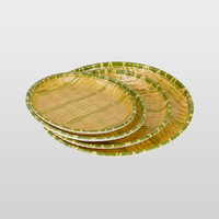 Plateau en mélamine populaire aspect bambou vert, résistant aux chocs et à l'usure, assiette de service ronde pour café, hôtel, fêtes de famille