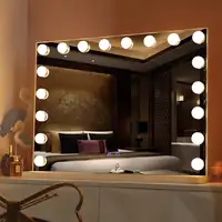 Cermin Rias Ukuran Besar dengan Lampu, Kaca Rias Mode Kecantikan Ukuran Besar 100X80 Cm Hollywood dengan Lampu