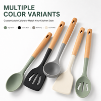 Ensemble de 5 ustensiles de cuisine en nylon avec manche en bois de hêtre, spatule, écumoire, cuillère pour ustensiles de cuisson antiadhésifs