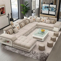 Canapé d'angle en tissu en U 7 places moderne, extensible, inclinable et convertible pour appartement