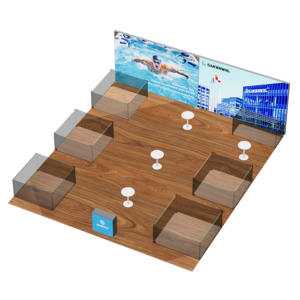 Stand Portátil para Ferias Comerciales, Semi-Cerrado, con Pared Trasera en Forma de L, Múltiples Cabinas de Reunión, Diseño Modular con Gráficos Temáticos de Piscina - Product Image 6