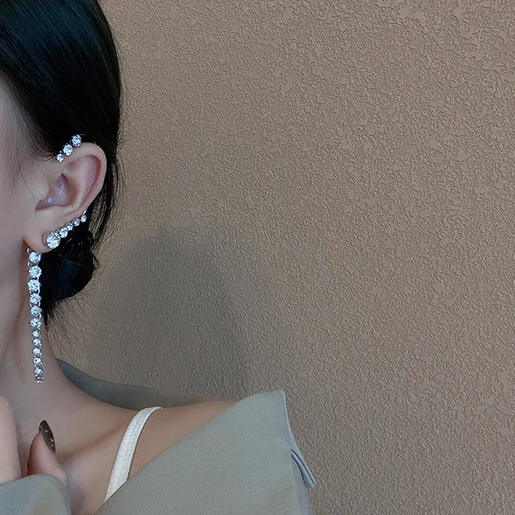 Personalized fashion Alloy Ear Wrap Crawler Hook earrings ear clip senior long tassel zircon earrings Jewelry women
