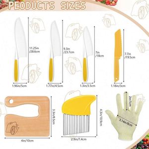 Couteau de cuisine en bois pour enfants, trancheurs à pommes de terre en plastique, couteaux de cuisine, couteau en plastique personnalisé pour tout-petits, gants résistants - Product Image 4