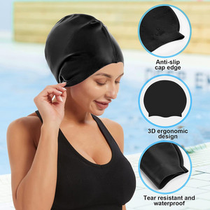 En stock – Bonnet de bain en silicone avec impression d'encre, logo personnalisé, pour adultes, 120g, imperméable, grand bonnet de bain en silicone pour femmes noires aux cheveux longs - Product Image 2